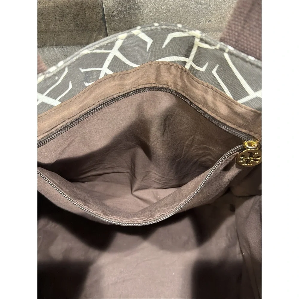 Tory Burch Tote Bag Purse Shoulder Bag Brown Jungle Print Canvas